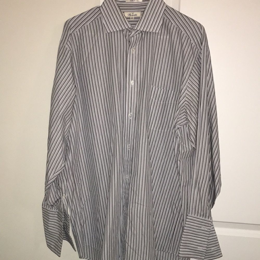 Swept Collar Gray stripe French Cuff Faconnable Dress shirt 16 1/2 R x 33/34